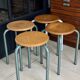 Set of 4 metal and wood workshop stools