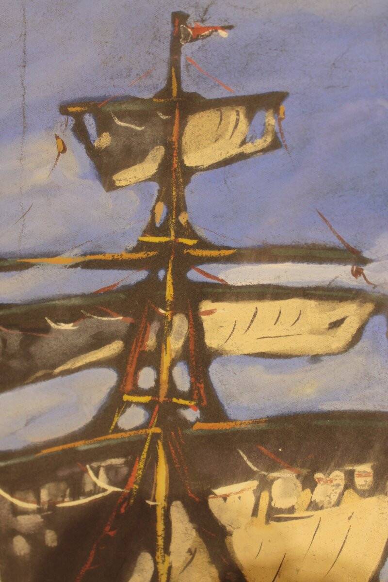 Marine painting by Jean Guindon - Gouache on paper