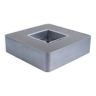 1970s COFFEE TABLE BAR BRUSHED STEEL AND BROWN MELAMINE