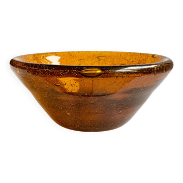 Coupe vintage en verre bullé ambré attribuée à Biot