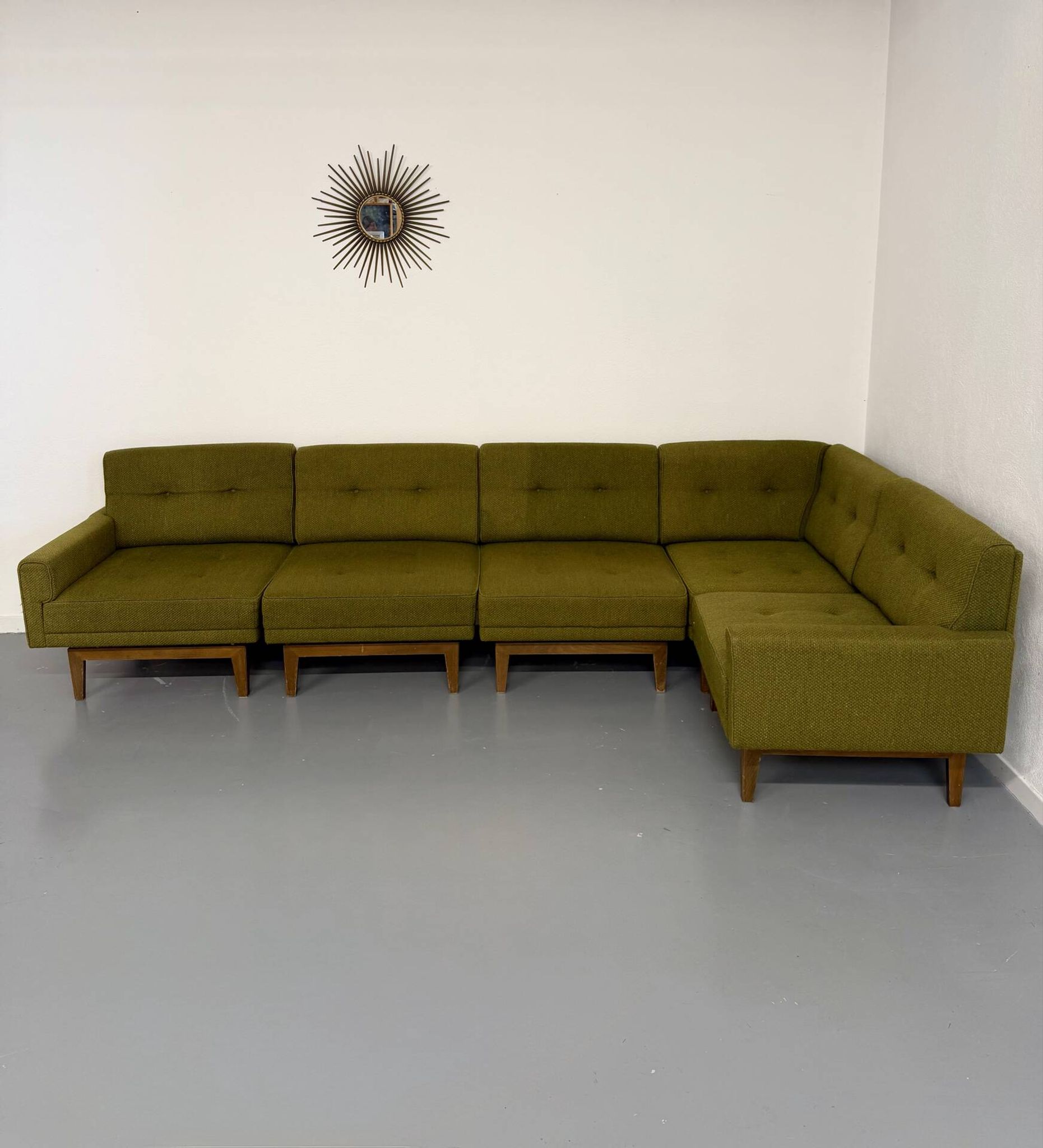 Vintage modular Scandinavian design green fabric corner sofa 1960s