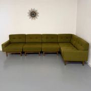 Vintage modular Scandinavian design green fabric corner sofa 1960s