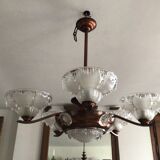Copper chandelier and Art Deco glass paste Ezan