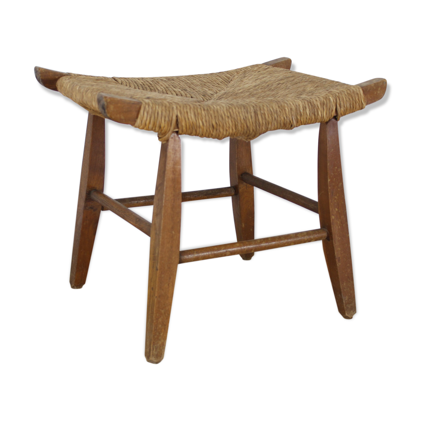 Stool straw mid-century Bull