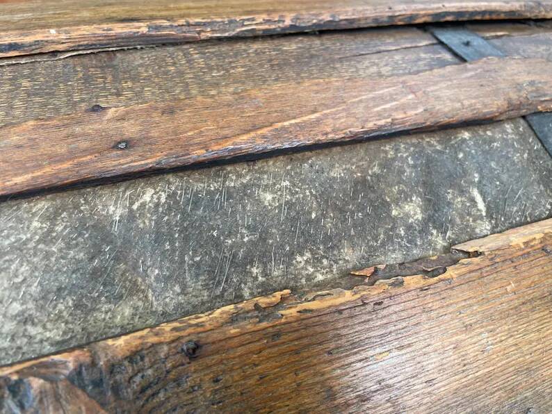 Antique French Wood Iron and Hide Handmade Wood Chest or Trunk