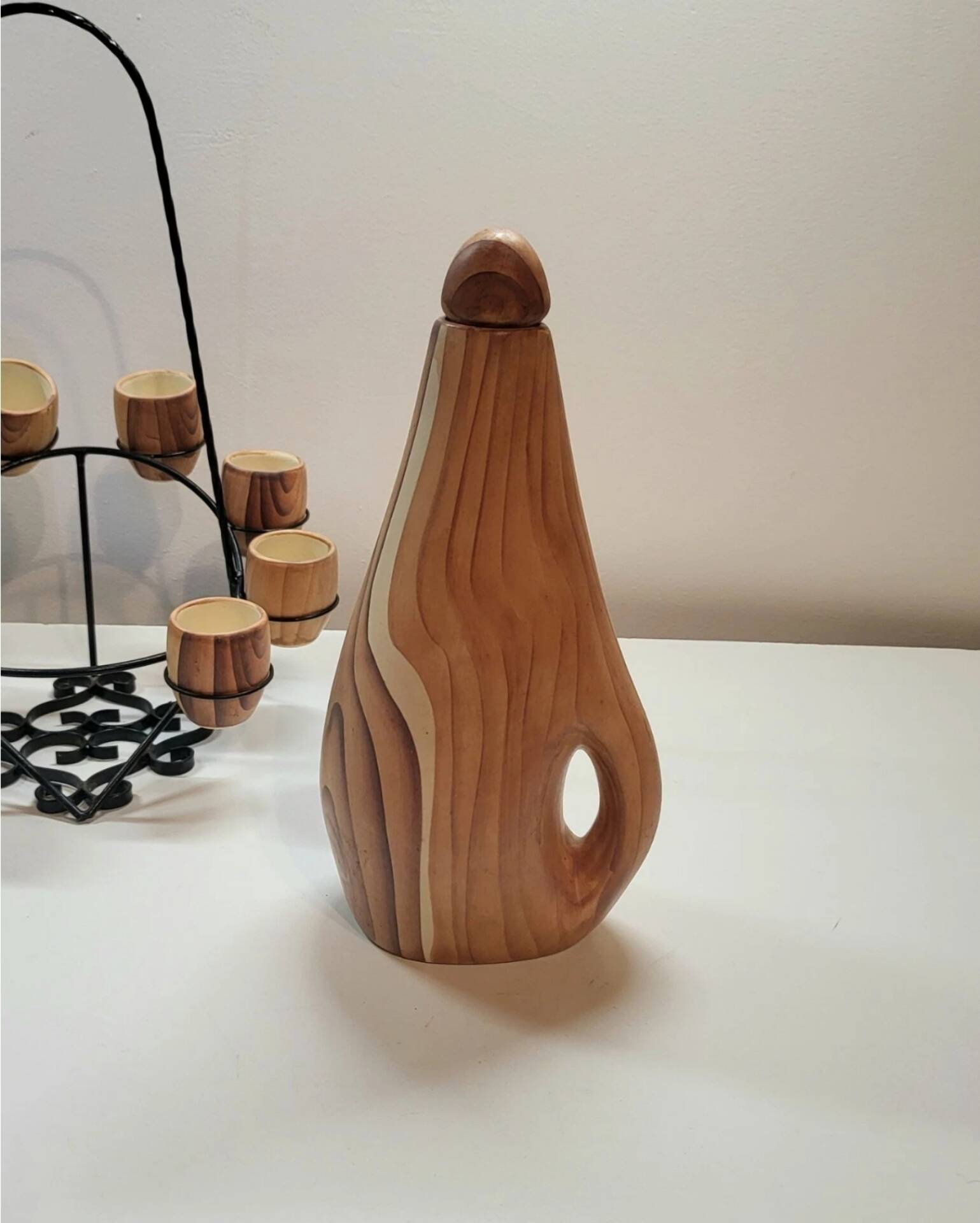 Liqueur service Vallauris ceramic faux wood