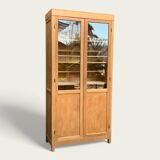 Parisian glass cabinet in solid raw oak, 1950
