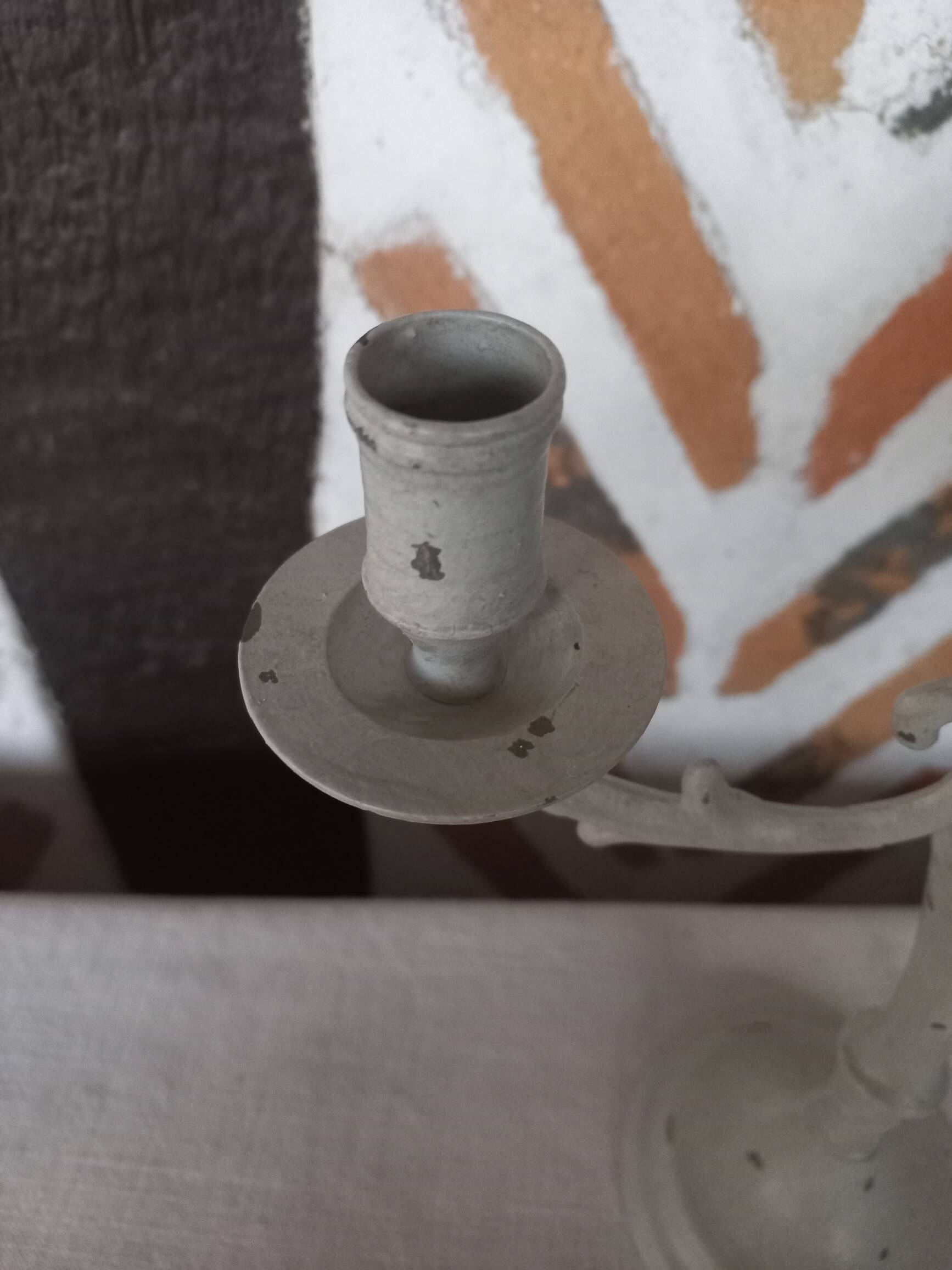 Taupe linen patinated candle holder