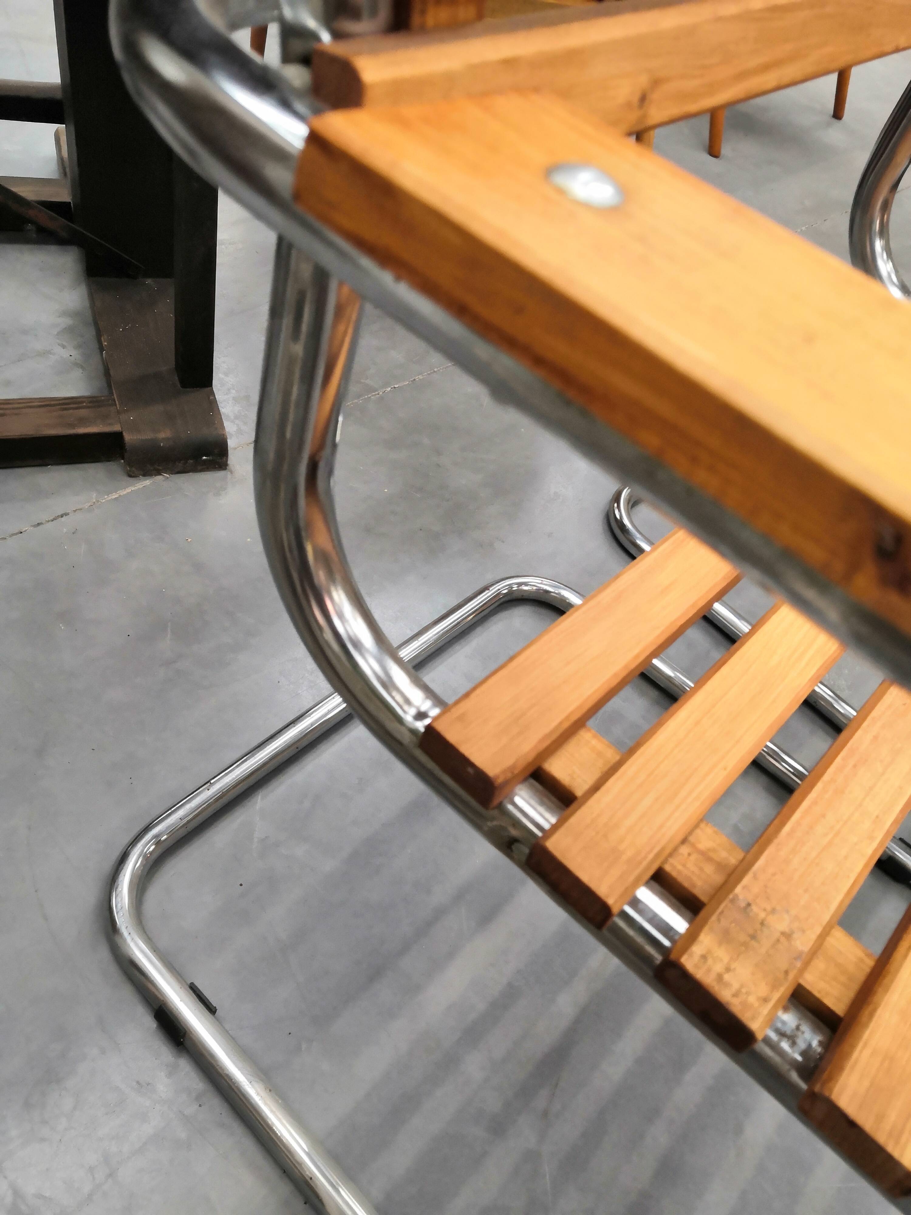 Chairs made of wood and tubular steel
