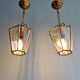 Pair of brass and bevelled glass pendant lights/lanterns, 1950-60.