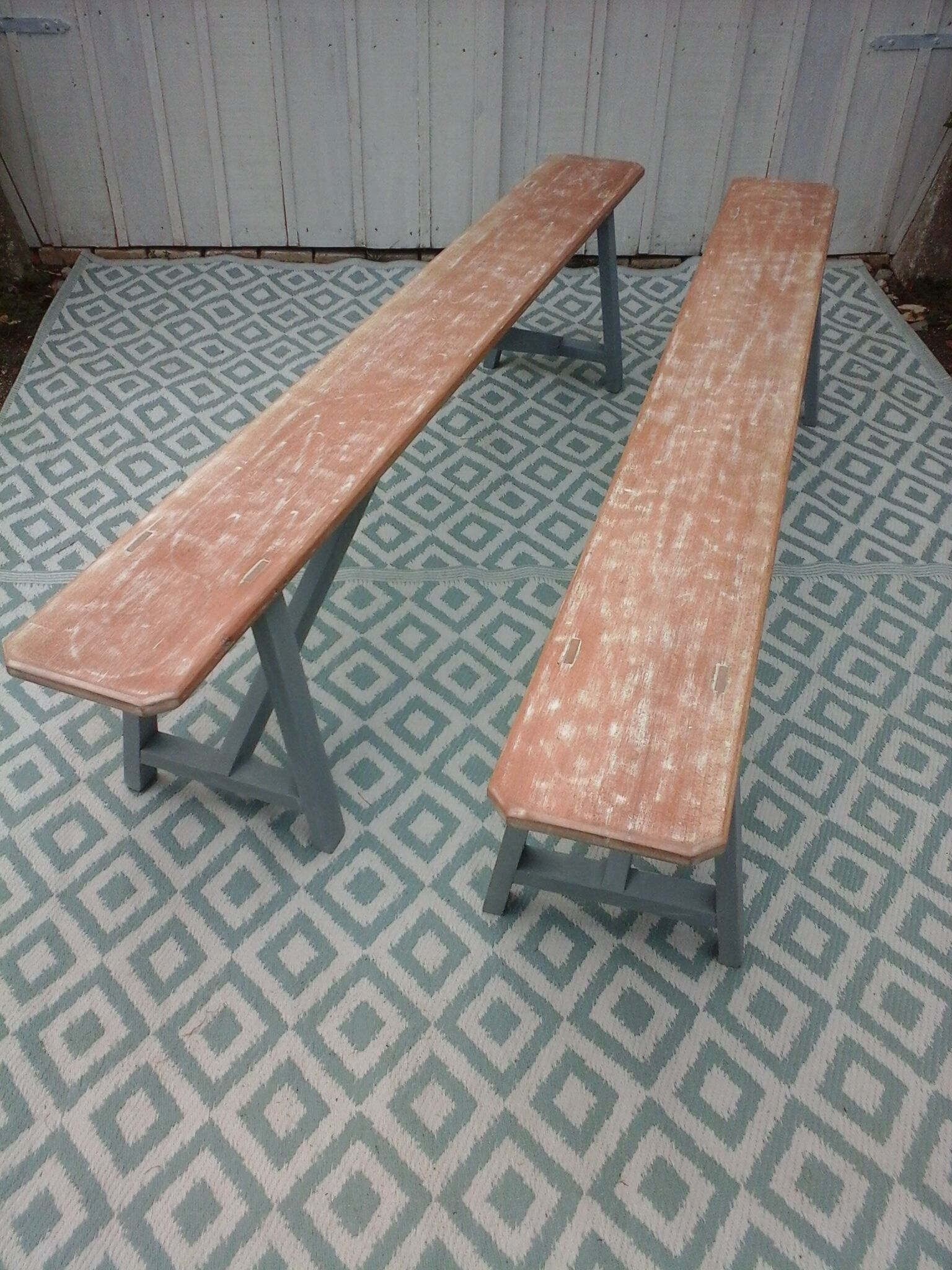 Pair of large wooden benches