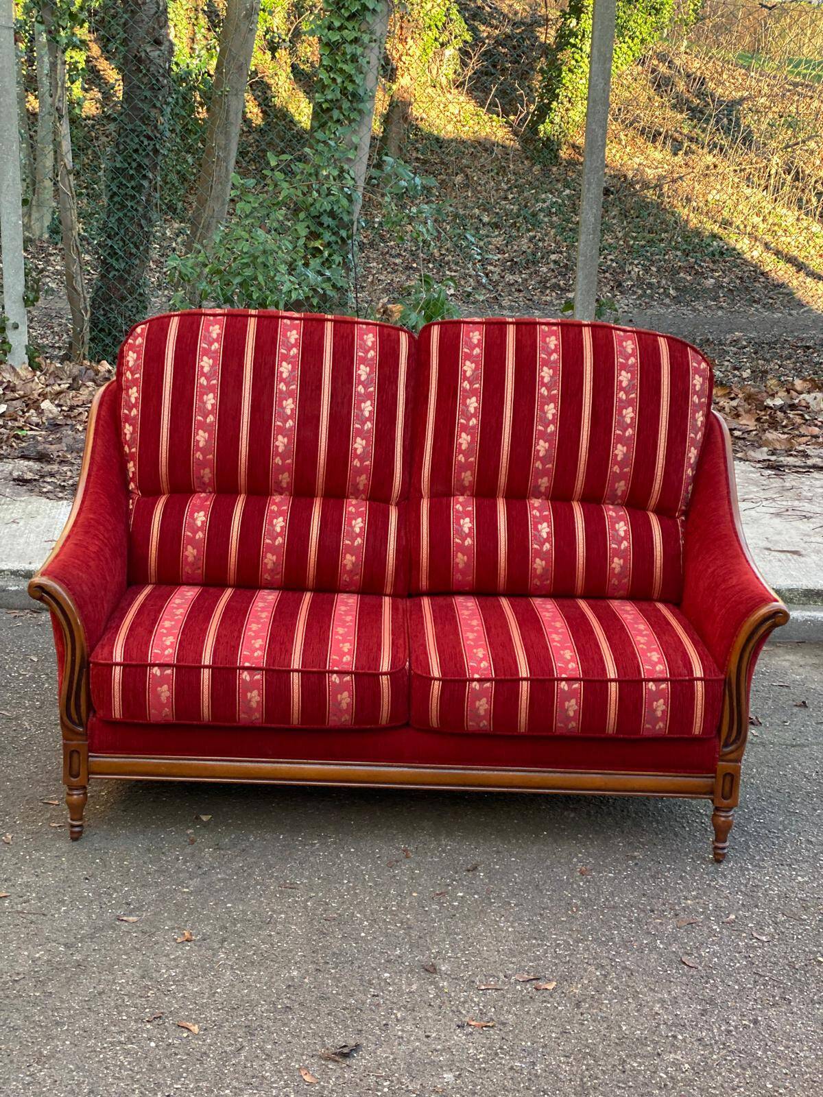 Louis XV 2-seater canapé B. Marly France 1950 solid wood burgundy velvet