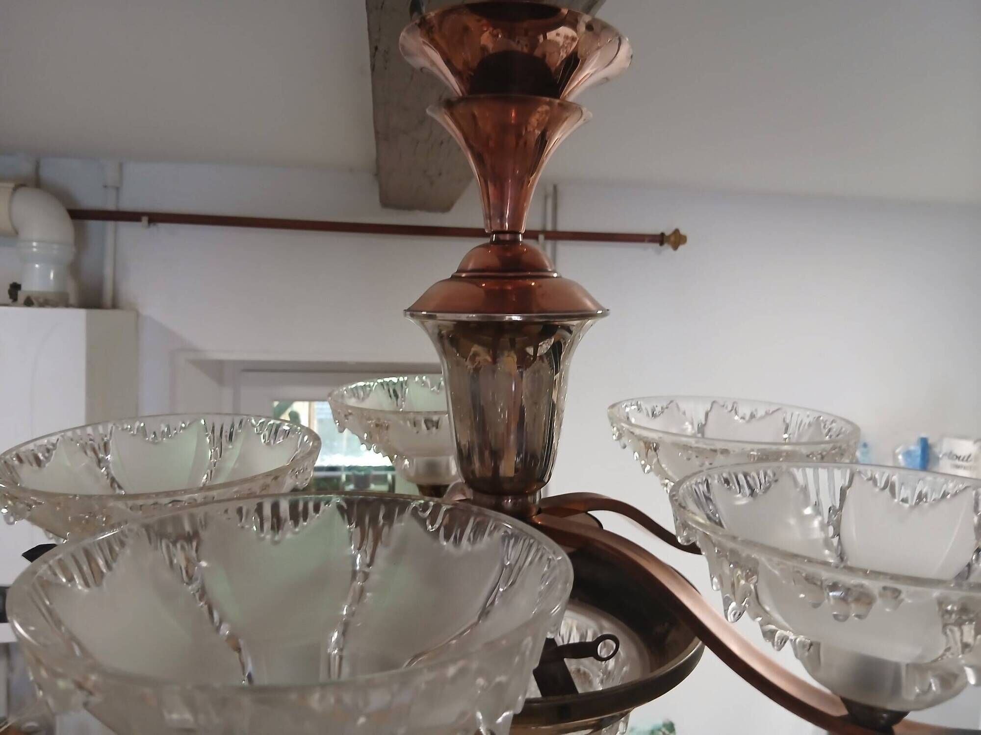 Art Deco glass suspension light signed Ezan