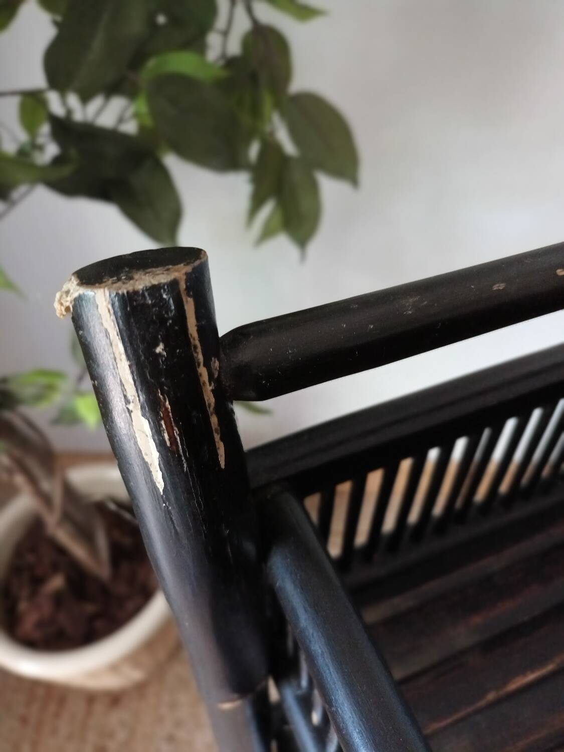 Vintage 50's black lacquered bamboo trolley