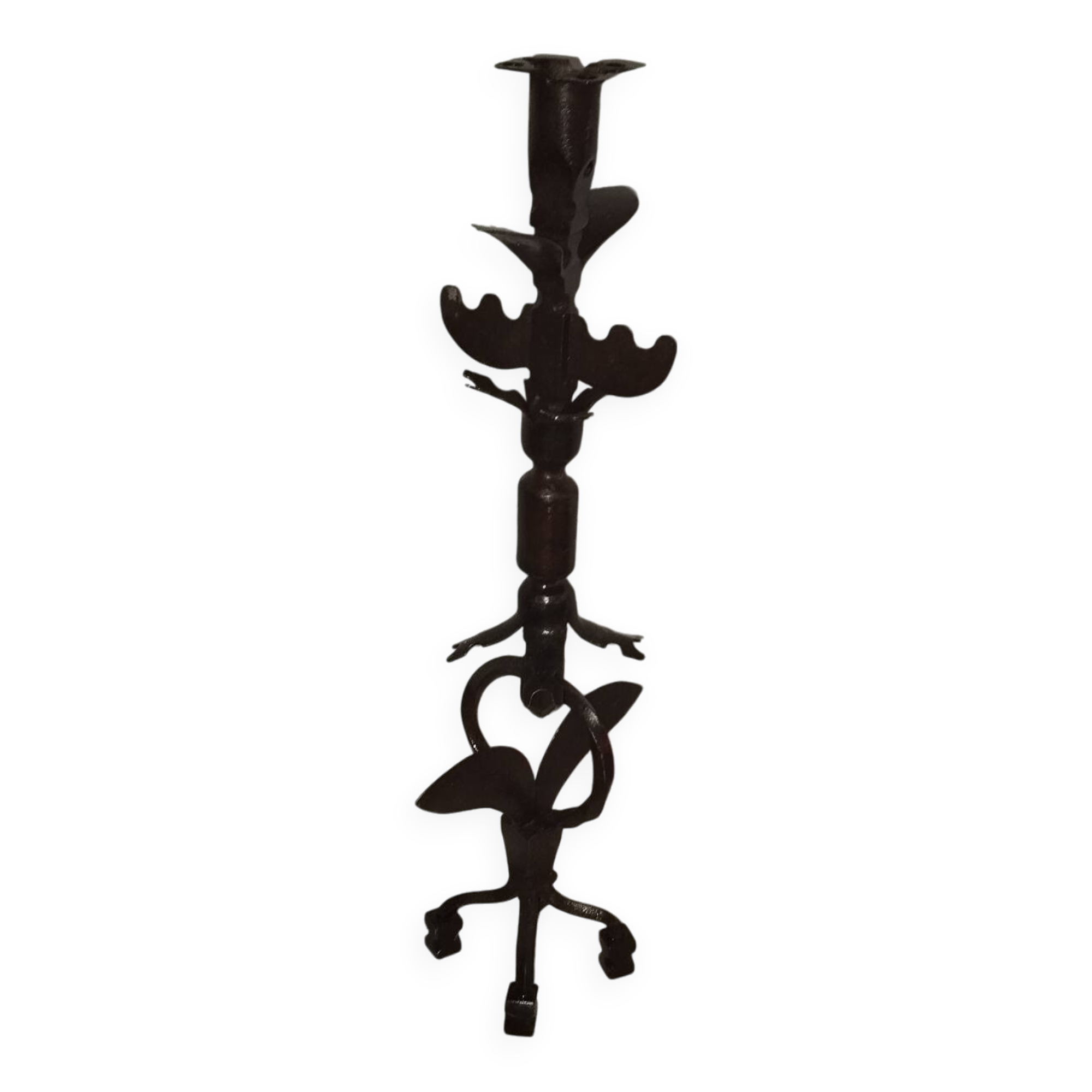 Candle holder blade base wrought iron brutalist folk art