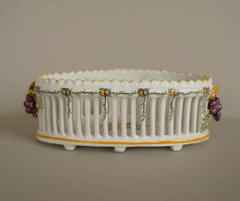 Basket-shaped openwork vase Malicorne faience Emile Tessier