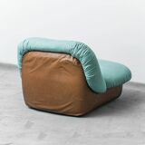 Pair of Saporiti armchairs in fabric and leather, 1970s vintage modernism