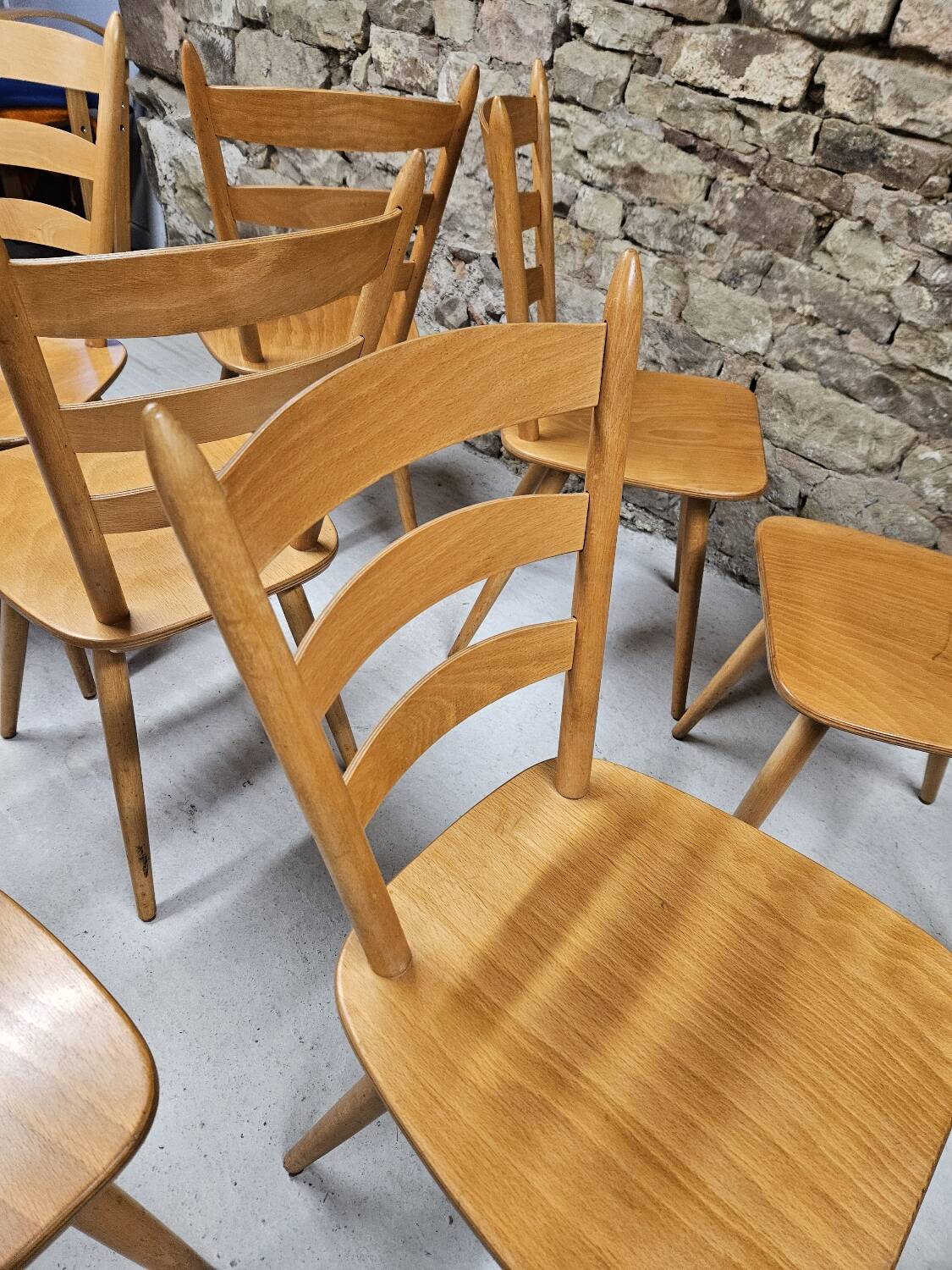 Lot of 8 country bistro chairs from the 1970s
