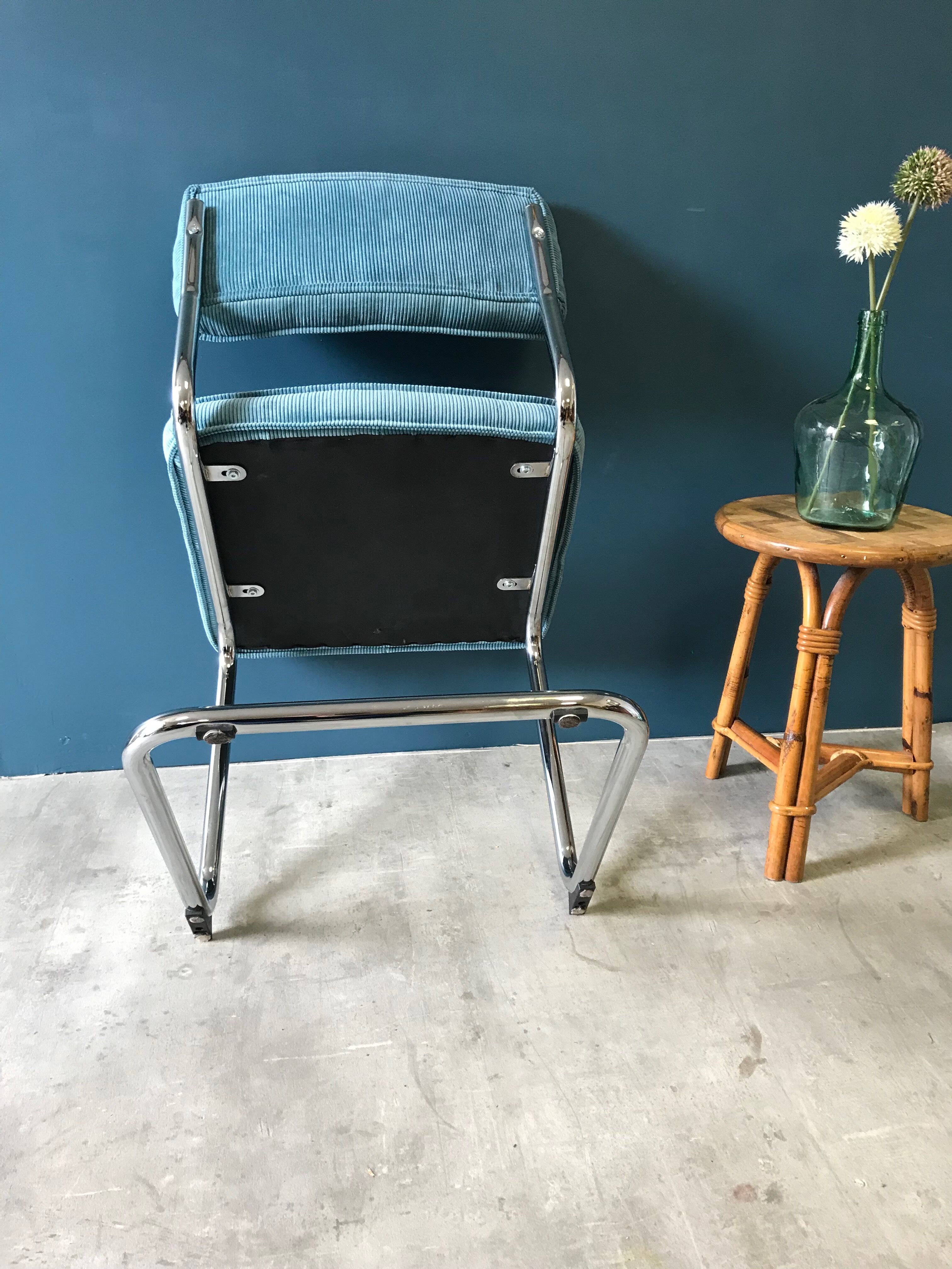 Series of 4 velvet & chrome chairs from the 90