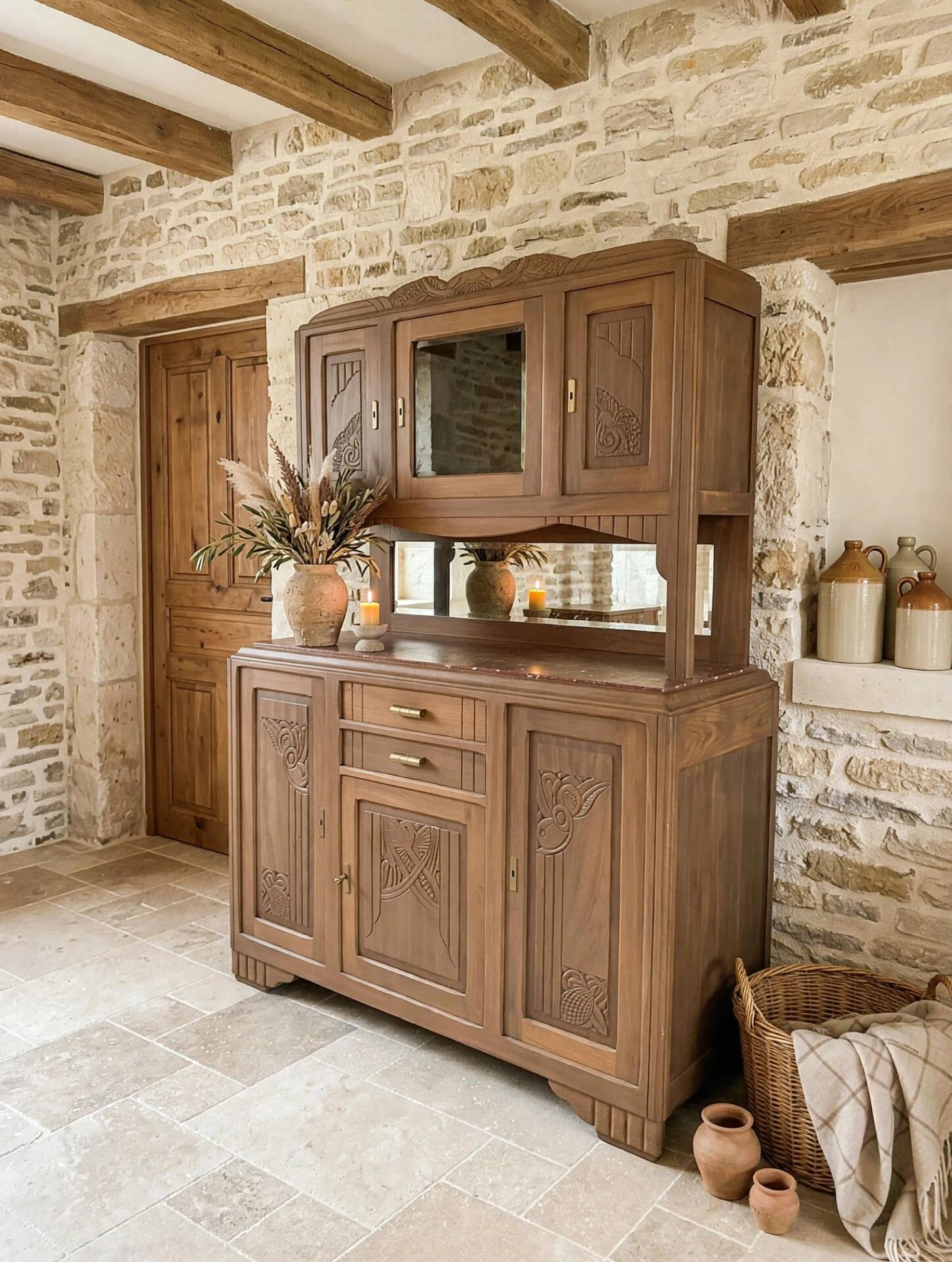 Buffet art déco en noyer massif