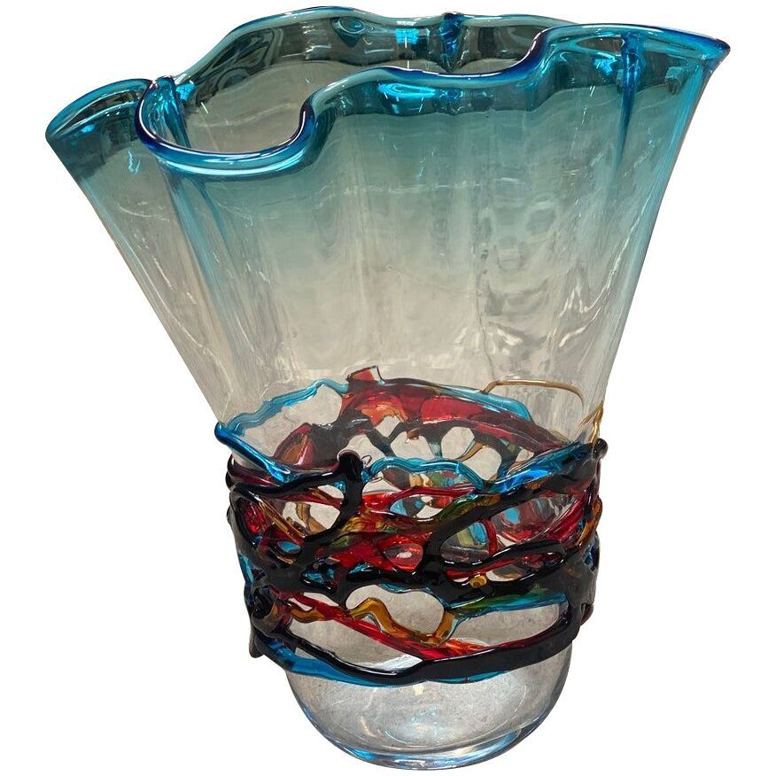 Impressive rostrato orange murano glass vase like venini ercole barovier style