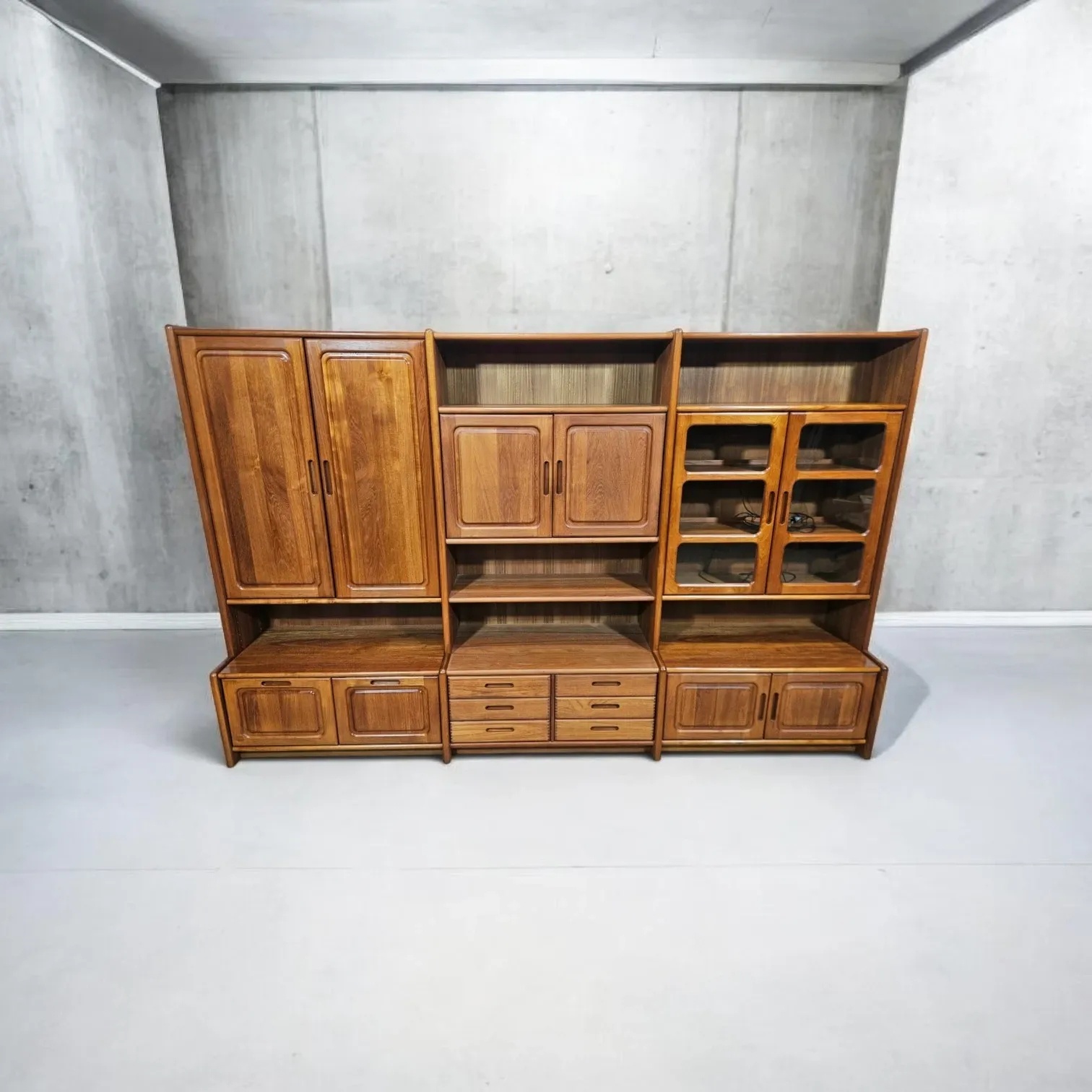 Multifunctional, modular shelving unit/wall system, teak, Denmark, 60s/70s