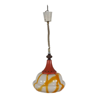 Suspension vintage en verre orange et blanc