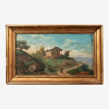 Oil landscape by Burns, nineteenth century