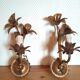 Pair of lily flower sconces in gilded metal design 60s