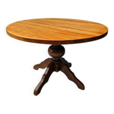 Solid oak dining table, also known as a monastery table, with a sturdy central pedestal, heavy-duty construction