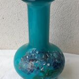 Vase bleu en opaline peinte