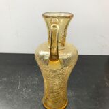 Carafe verre soufflé craquelé jaune avec anse décoration cuisine vintage