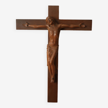 Crucifix vintage en bois années 50 , objet de décoration , objet religieux vintage