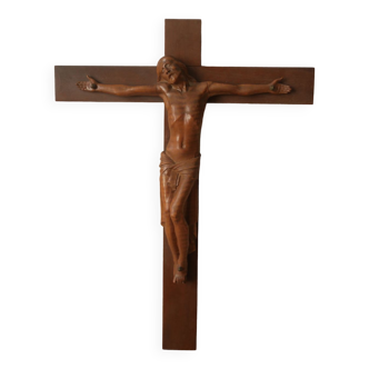 Crucifix vintage en bois années 50 , objet de décoration , objet religieux vintage