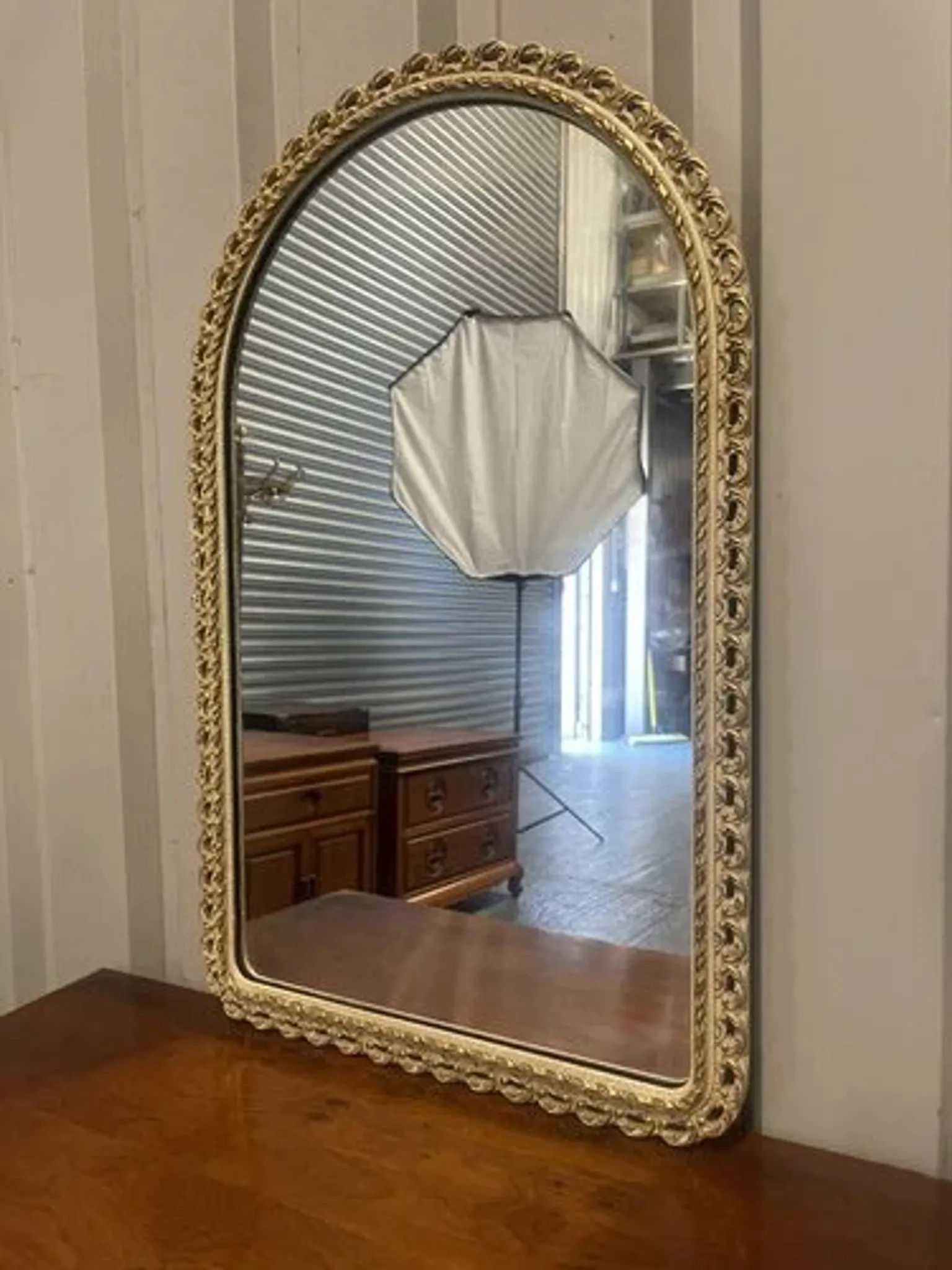 Vintage 1950s John Halls Galvo Cream and Gold Wood Wall Mirror