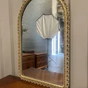 Vintage 1950s John Halls Galvo Cream and Gold Wood Wall Mirror