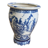 Cache pot vietnamien en porcelaine blanche et bleue