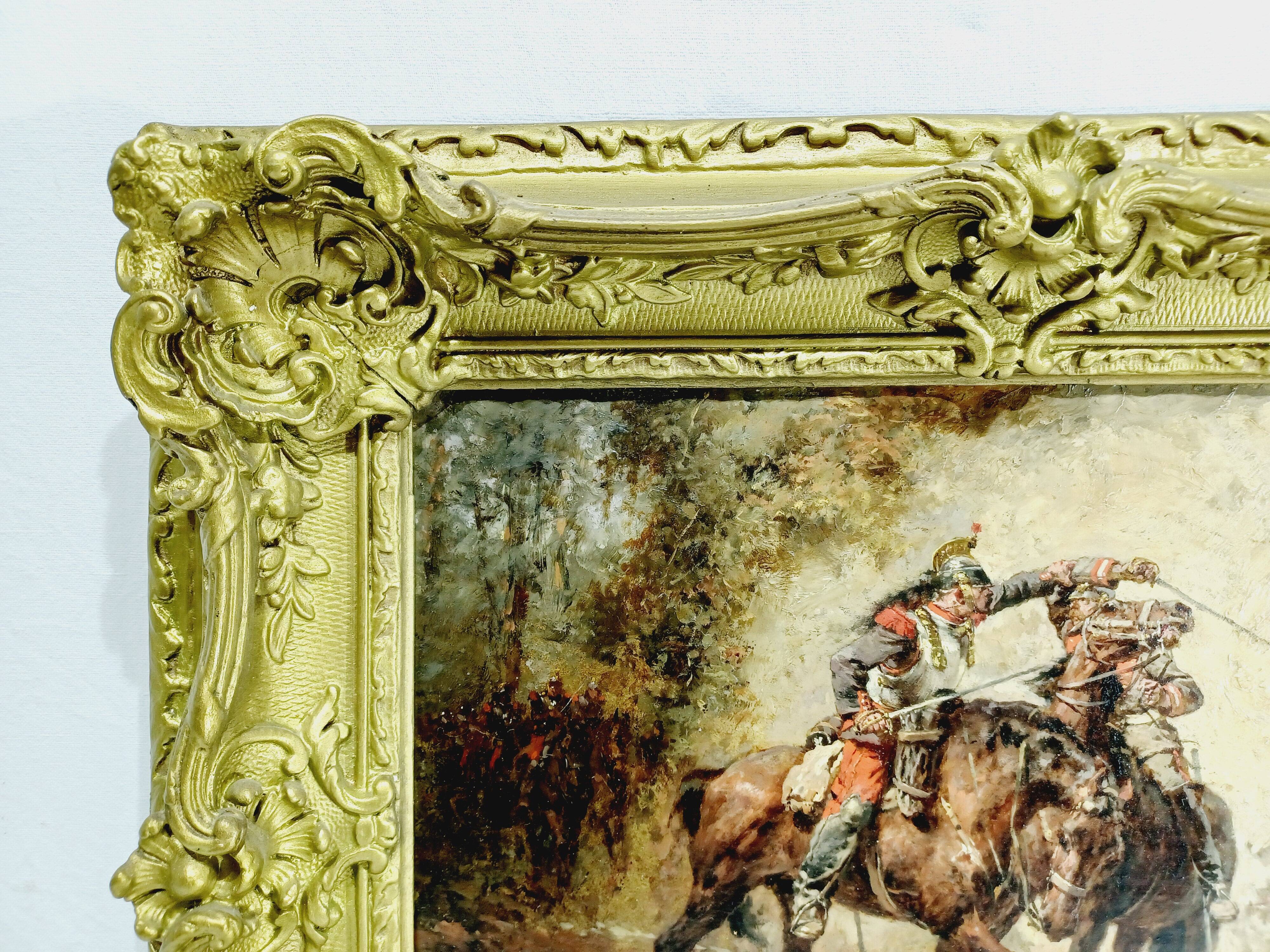 Wilfrid Constant Beauquesne -  Huile Sur Toile « Combat de cavaliers »