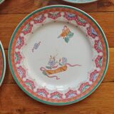 4 polychrome ironstone dessert plates, "Chinese" model, U&C Sarreguemines
