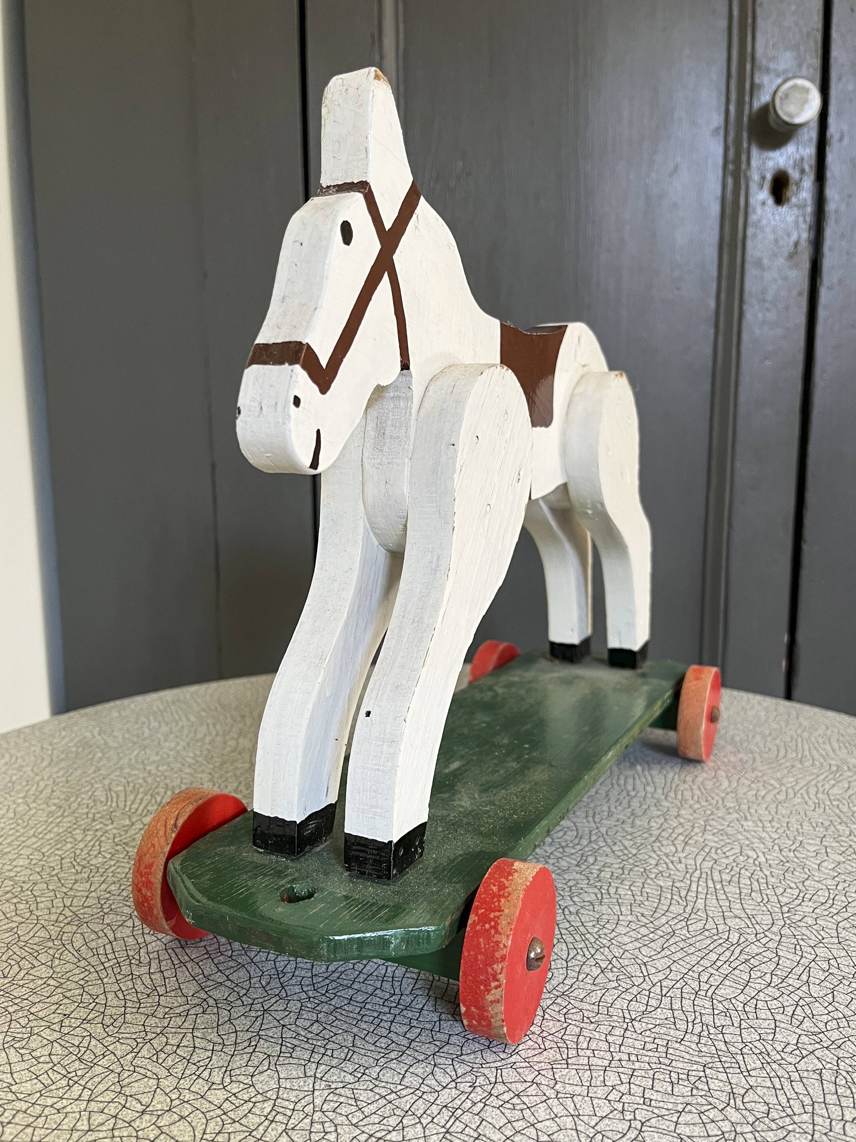 Horse to pull, antique wooden toy