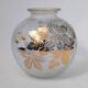 Frosted Glass Ball Vase with Golden Botanical Decoration — Signed Adat — Circa 1950