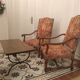 Coffee table, wooden top, wrought iron legs