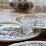 Assiettes à dessert vintage porcelaine motif bouquet champêtre marron