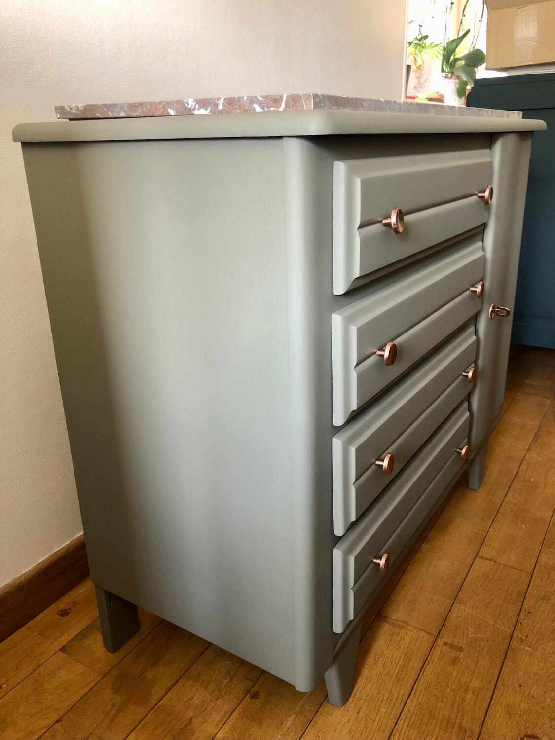 Olive green chest of drawers