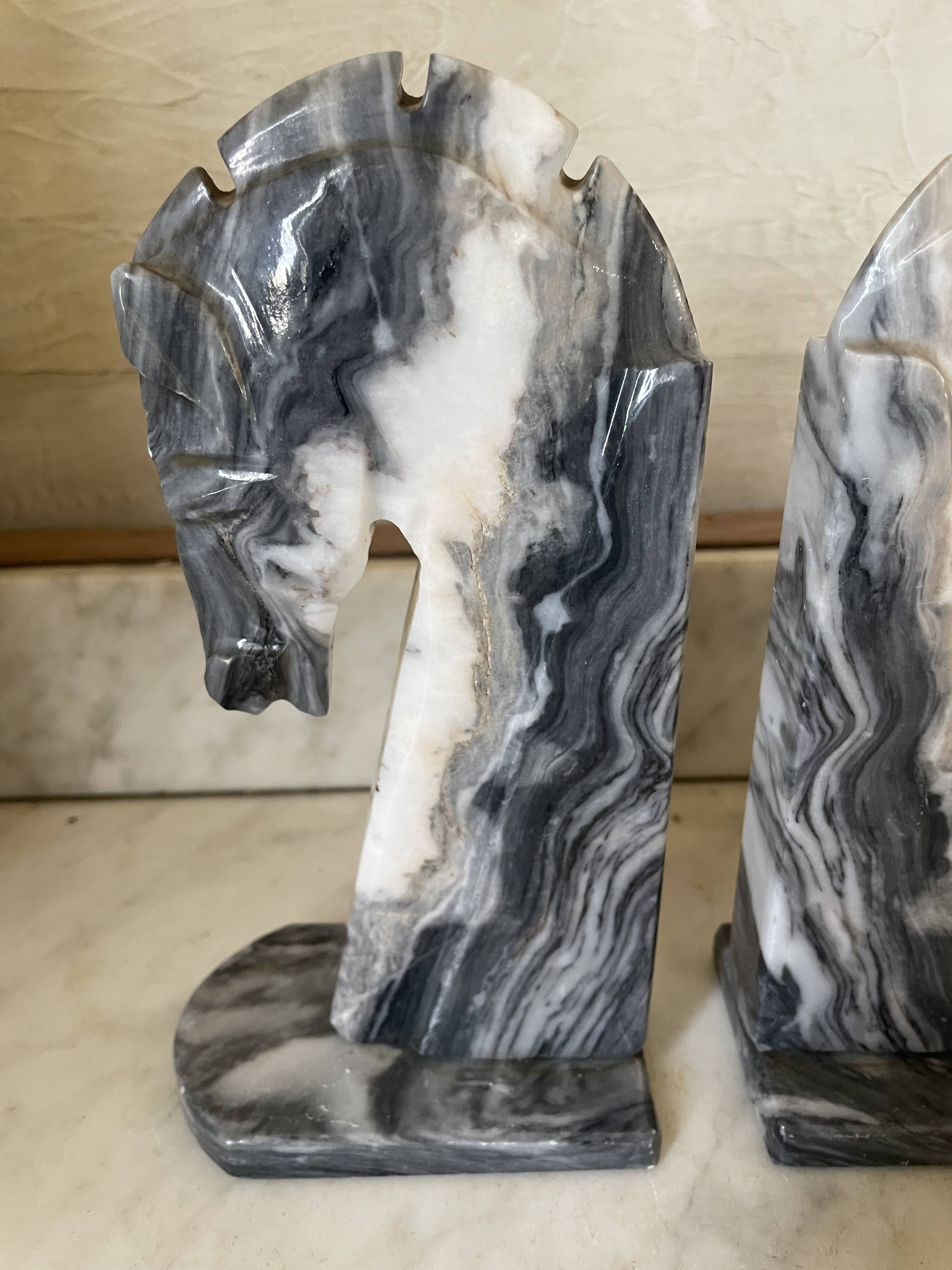 Pair of vintage marble horse head bookends