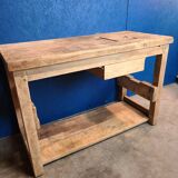Vintage workbench with standing table, vanity unit, console, desk.