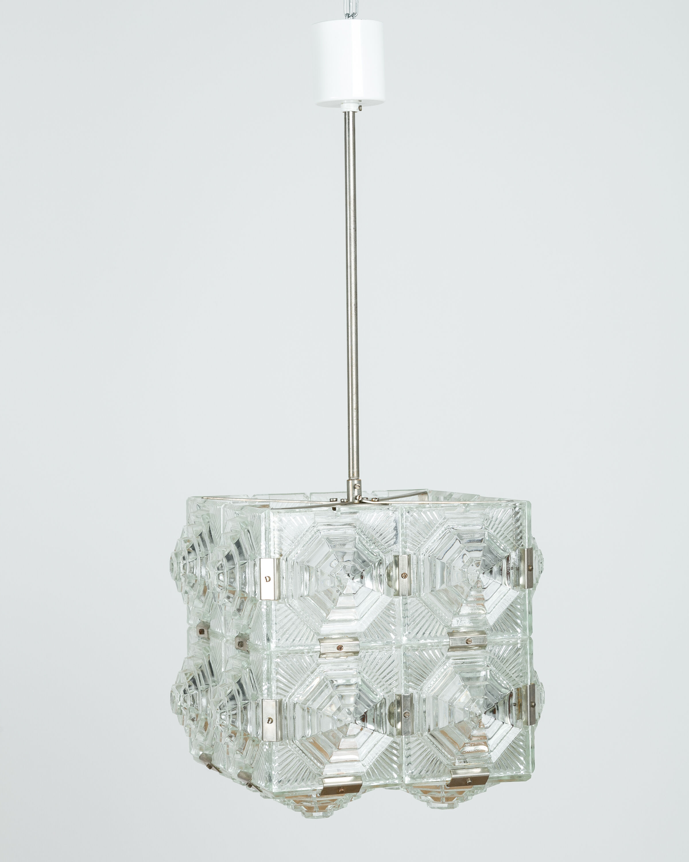Cut glass cube pendant lamp from Kamenický Šenov, 1950's