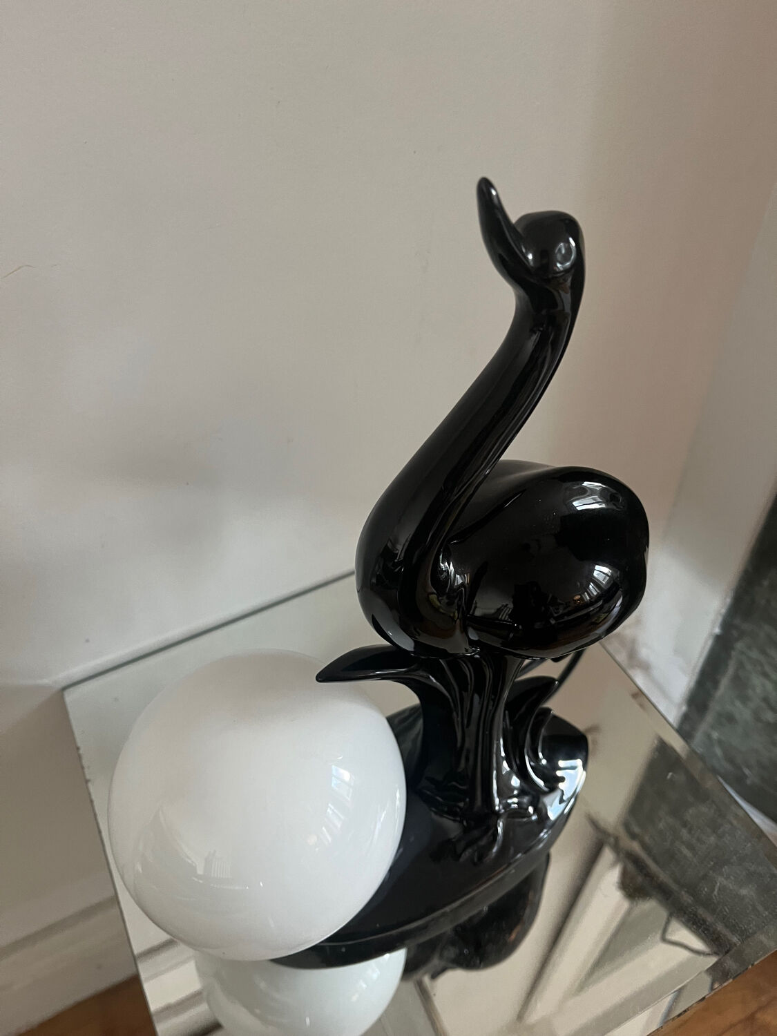 Vintage ceramic lamp with opaline globe