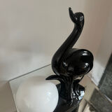 Vintage ceramic lamp with opaline globe