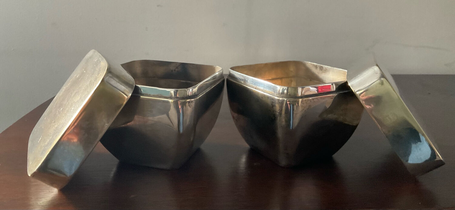 Art Deco silver-plated jewellery box pair